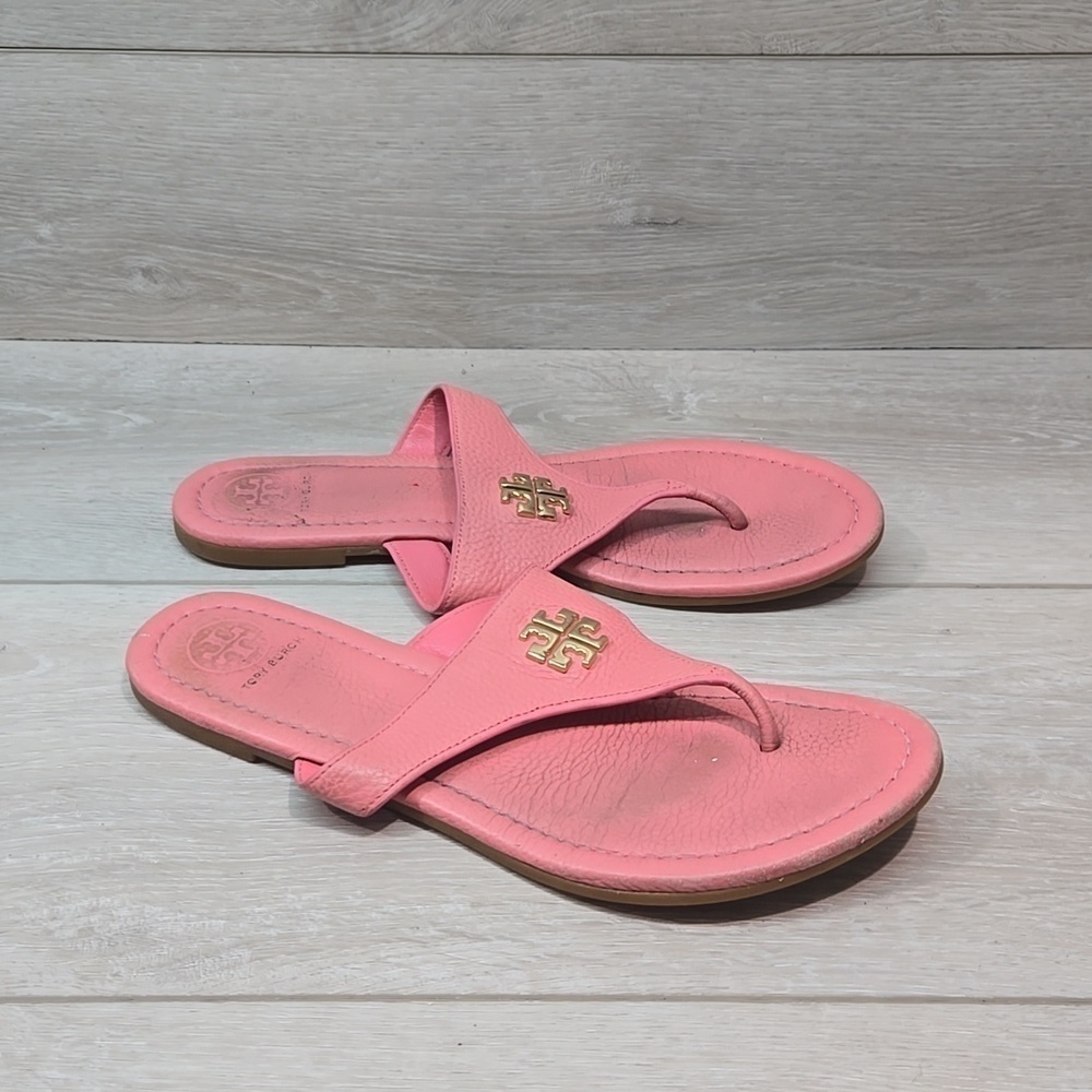 Tory Burch Womens Thong Logo Sandals Flats shoes slide sz 7.5